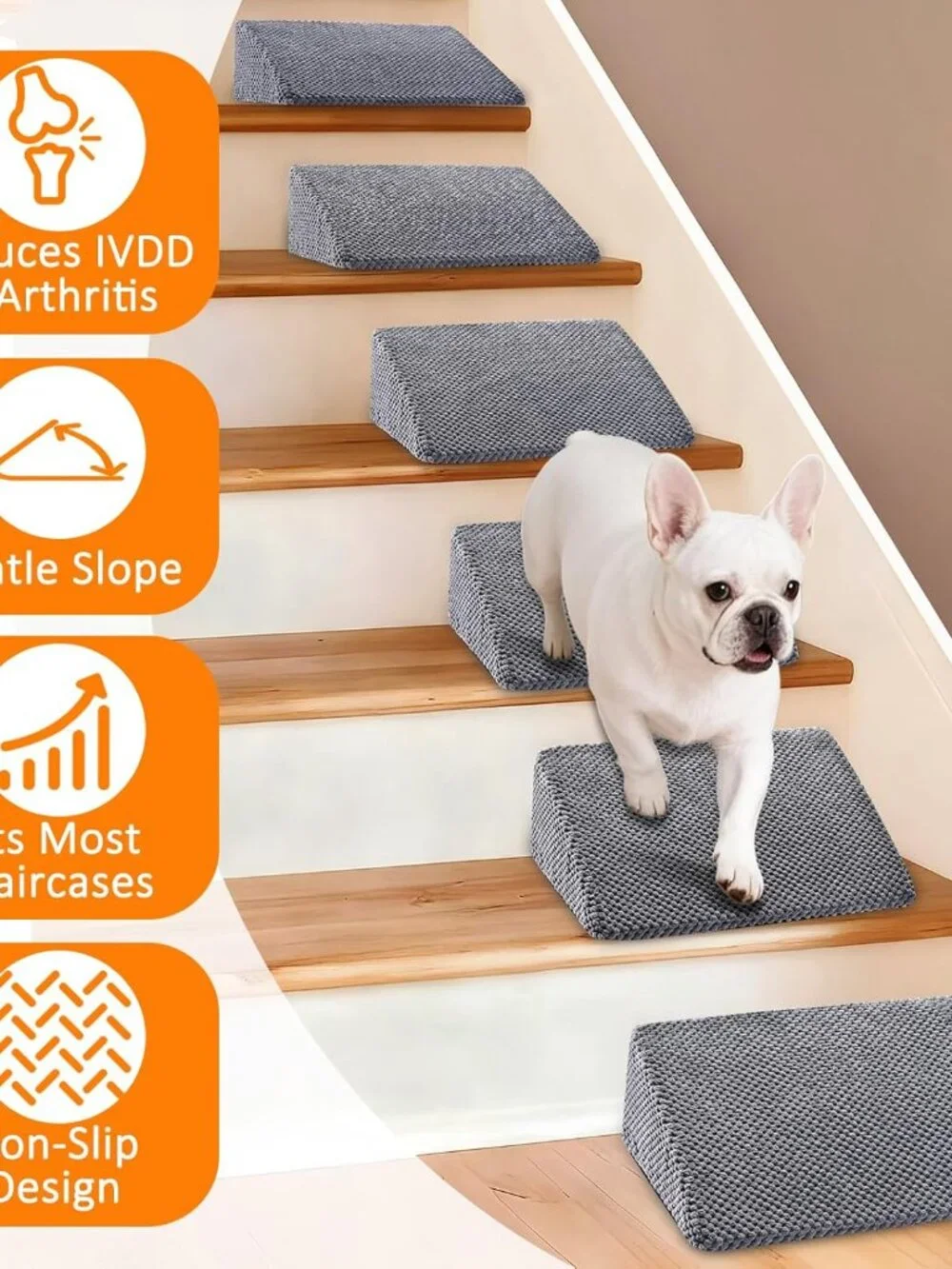 Dog Ramp for Stairs for Small & Senior Dogs and Cats (Gray, 6 Pack)